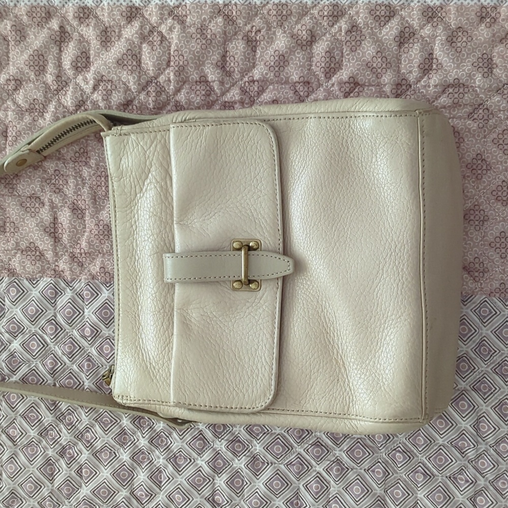 Fossil Cream Leather Crossbody Bag